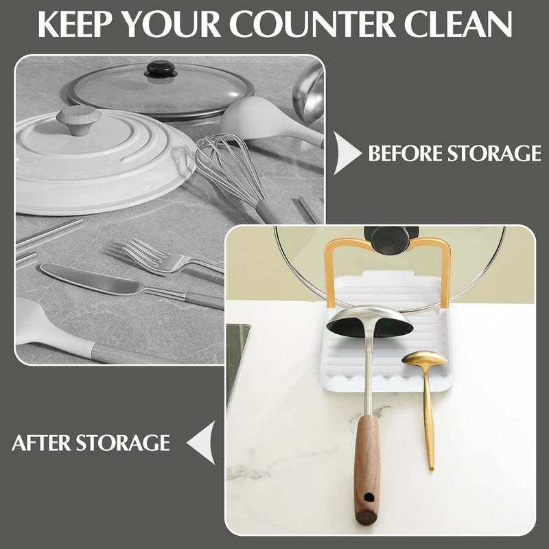 Ysks'hf spoon holder and pot lid holder，stainless steel，Kitchen Utensil Rest, scraper holder & pot holder，Spoon Holder for Stove Top - Kitchen Utensil Holder for Ladles & Tongs (Gold White) - Image 5